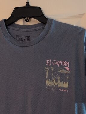 El Capitan Yosemite Graphic Tee - Dusty Blue with Pink Accent